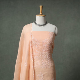 Lucknowi Chikankari Kota Doria Cotton Unstitched Dress Material: Kurta with Dupatta 19