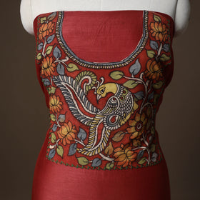 Handpainted Srikalahasti Handloom Chanderi Silk Unstitched Kurta (2.5M) 07