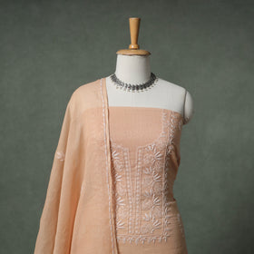 Lucknowi Chikankari Kota Doria Cotton Unstitched Dress Material: Kurta with Dupatta 20