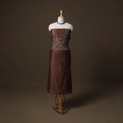 Handpainted Srikalahasti Handloom Chanderi Silk Unstitched Kurta (2.5M) 08