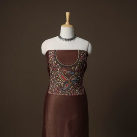 Handpainted Srikalahasti Handloom Chanderi Silk Unstitched Kurta (2.5M) 08