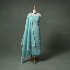 Lucknowi Chikankari Kota Doria Cotton Unstitched Dress Material: Kurta with Dupatta 21