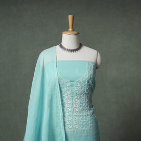 Lucknowi Chikankari Kota Doria Cotton Unstitched Dress Material: Kurta with Dupatta 21