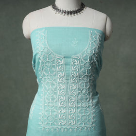 Lucknowi Chikankari Kota Doria Cotton Unstitched Dress Material: Kurta with Dupatta 21