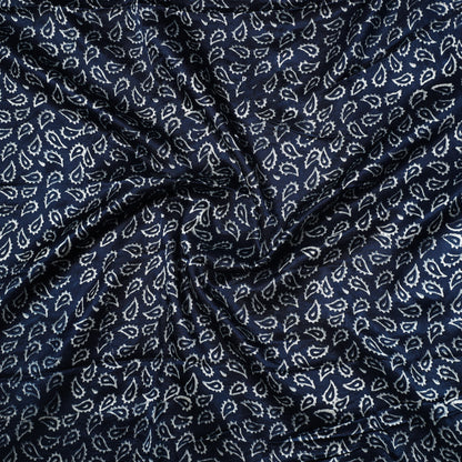 Blue - Kutch Hand Block Printed Mashru Silk Precut Fabric (0.8 meter) 23