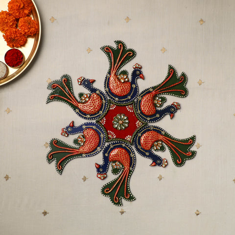 Peackock - Diwali Decor Handpainted Wooden Decor Rangoli 11