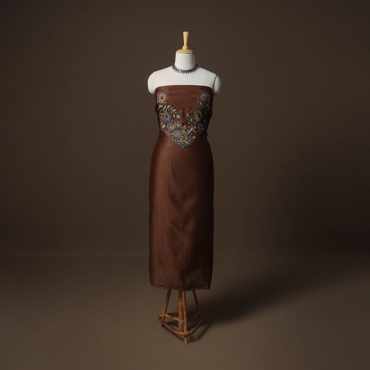Handpainted Srikalahasti Handloom Chanderi Silk Unstitched Kurta (2.5M) 11