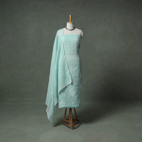 Lucknowi Chikankari Kota Doria Cotton Unstitched Dress Material: Kurta with Dupatta 22