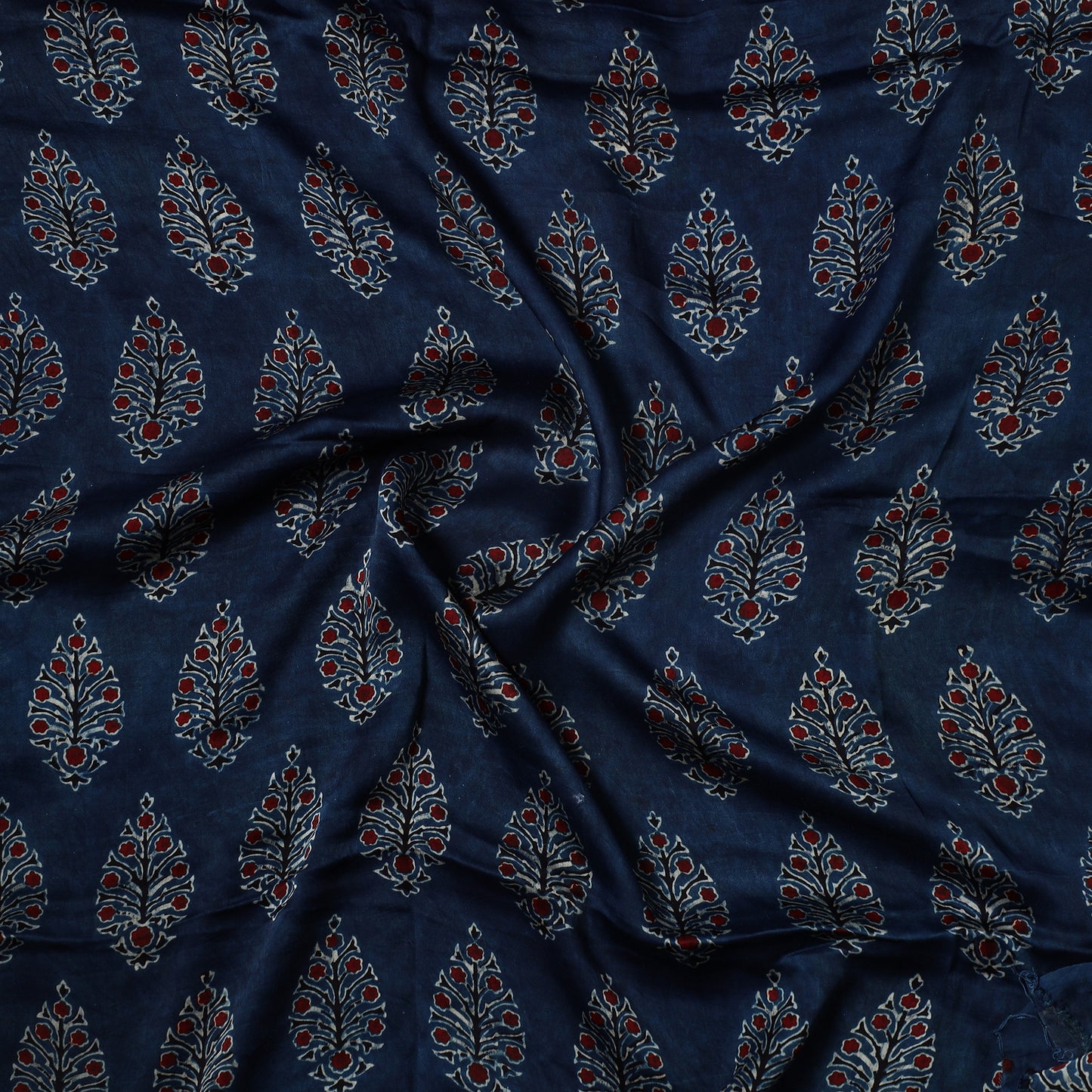Blue - Ajrakh Hand Block Printed Modal Silk Precut Fabric 26
