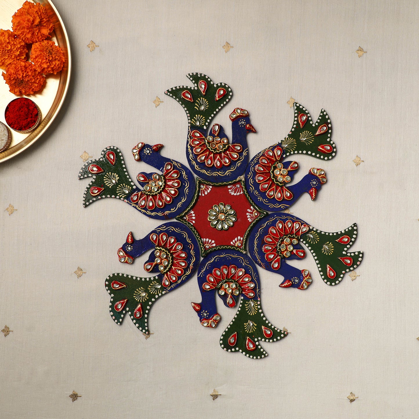 Peackock - Diwali Decor Handpainted Wooden Decor Rangoli 09