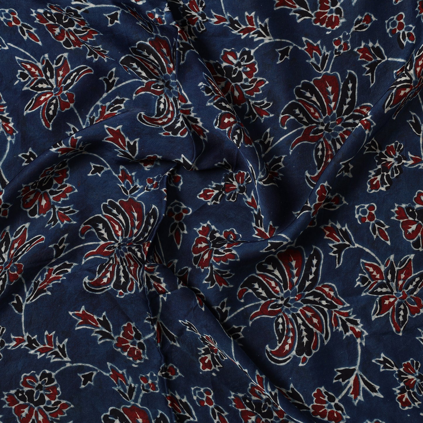 Blue - Ajrakh Hand Block Printed Modal Silk Precut Fabric 27