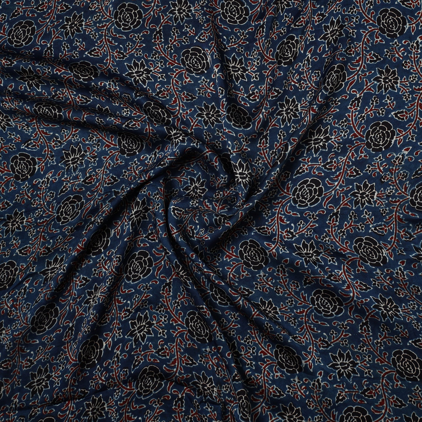 Blue - Ajrakh Hand Block Printed Modal Silk Precut Fabric 30