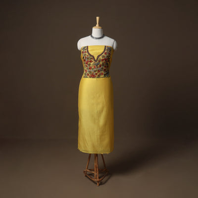 Handpainted Srikalahasti Handloom Chanderi Silk Unstitched Kurta (2.5M) 13