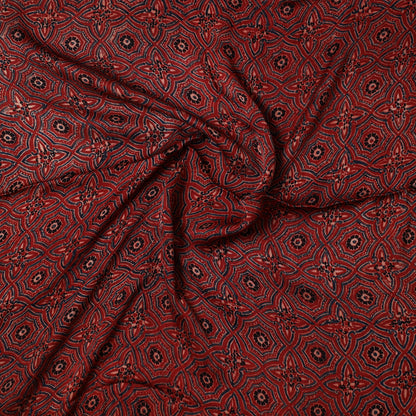 Red - Ajrakh Hand Block Printed Modal Silk Precut Fabric 31
