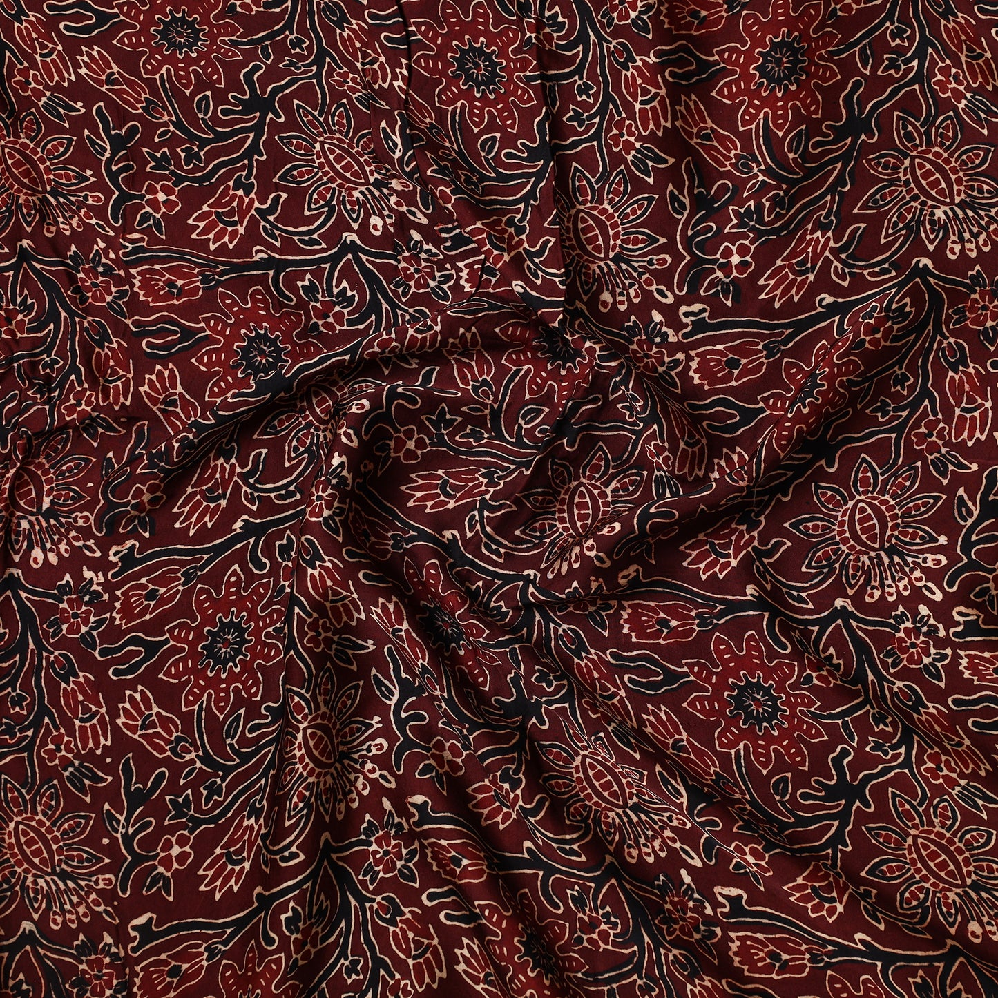Brown - Ajrakh Hand Block Printed Modal Silk Precut Fabric 32