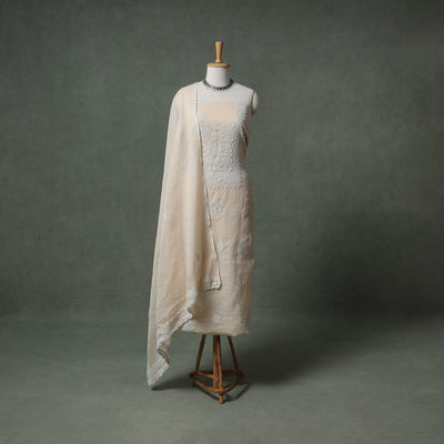 Lucknowi Chikankari Kota Doria Cotton Unstitched Dress Material: Kurta with Dupatta 24