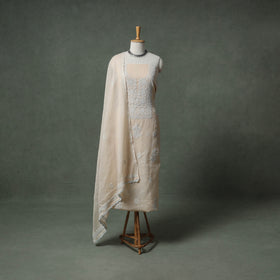Lucknowi Chikankari Kota Doria Cotton Unstitched Dress Material: Kurta with Dupatta 24