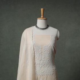 Lucknowi Chikankari Kota Doria Cotton Unstitched Dress Material: Kurta with Dupatta 24