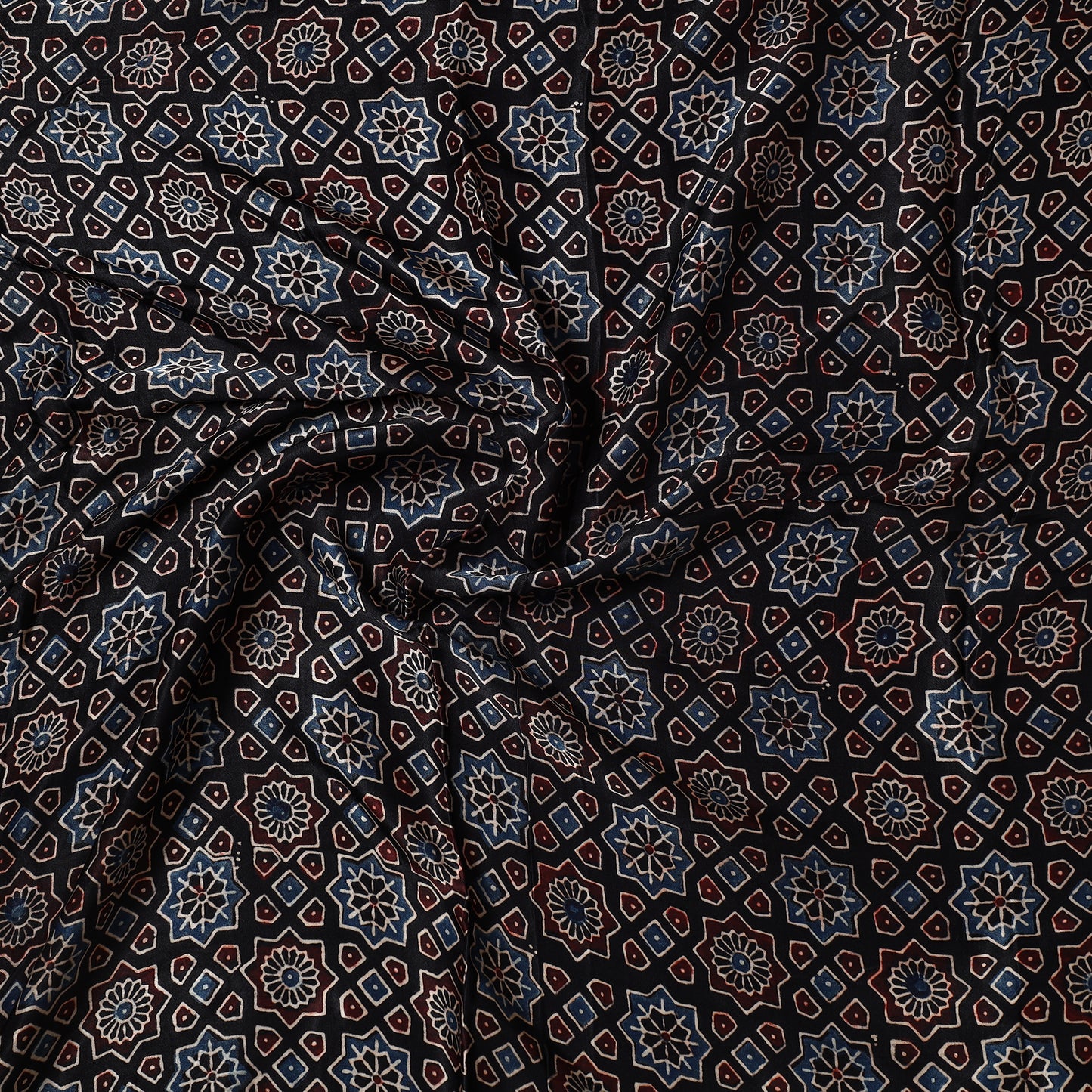 Black - Ajrakh Hand Block Printed Modal Silk Precut Fabric 33