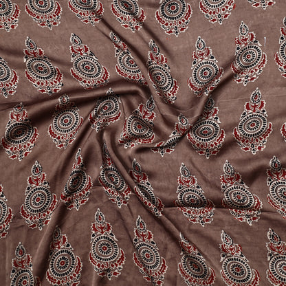 Brown - Ajrakh Hand Block Printed Modal Silk Precut Fabric 35