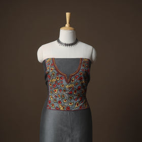 Handpainted Srikalahasti Handloom Chanderi Silk Unstitched Kurta (2.5M) 15