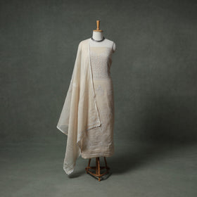 Lucknowi Chikankari Kota Doria Cotton Unstitched Dress Material: Kurta with Dupatta 23