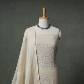 Lucknowi Chikankari Kota Doria Cotton Unstitched Dress Material: Kurta with Dupatta 23