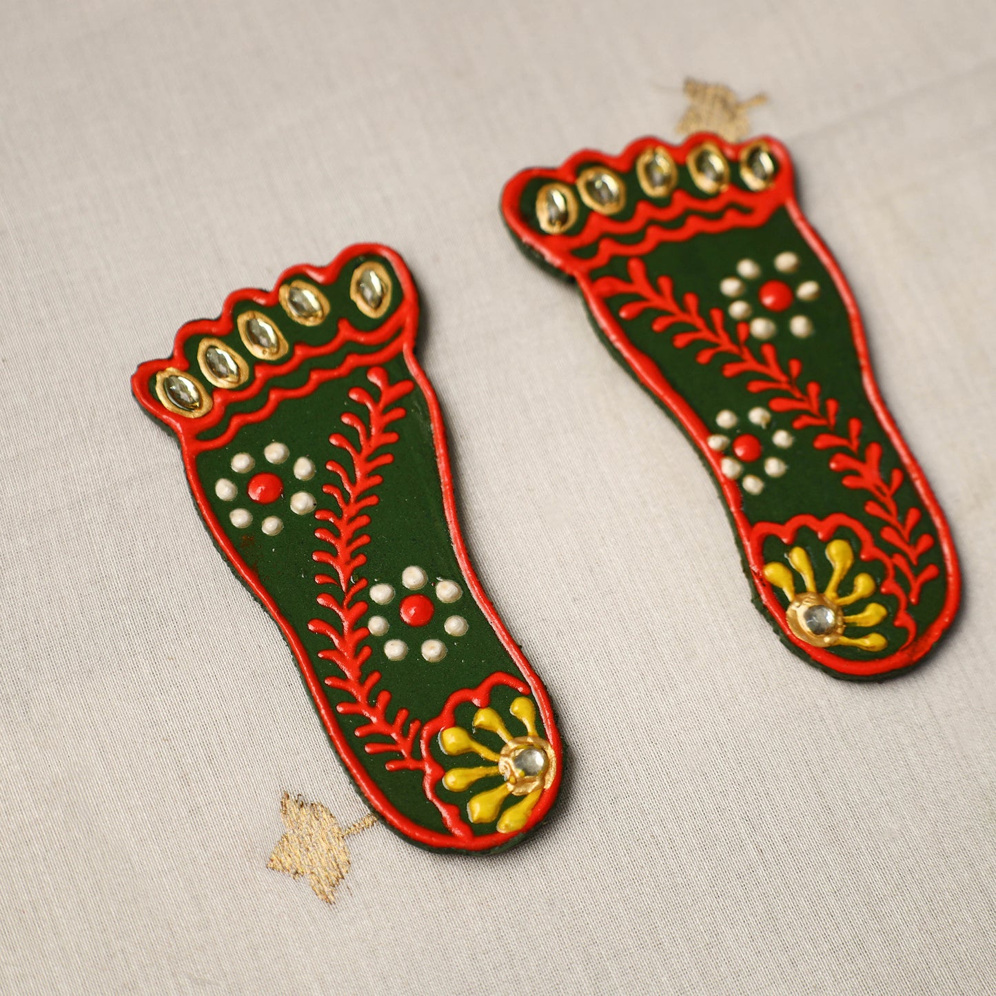 Traditional Handpainted Wooden Mata Charan (Pair) 28