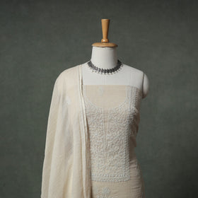 Lucknowi Chikankari Kota Doria Cotton Unstitched Dress Material: Kurta with Dupatta 25