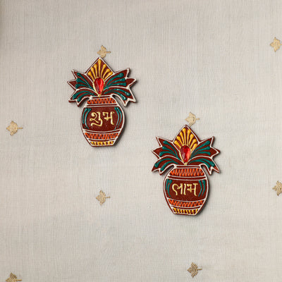 Kalash - Diwali Decor Handpainted Wooden Shubh Labh (Set of 2) 03