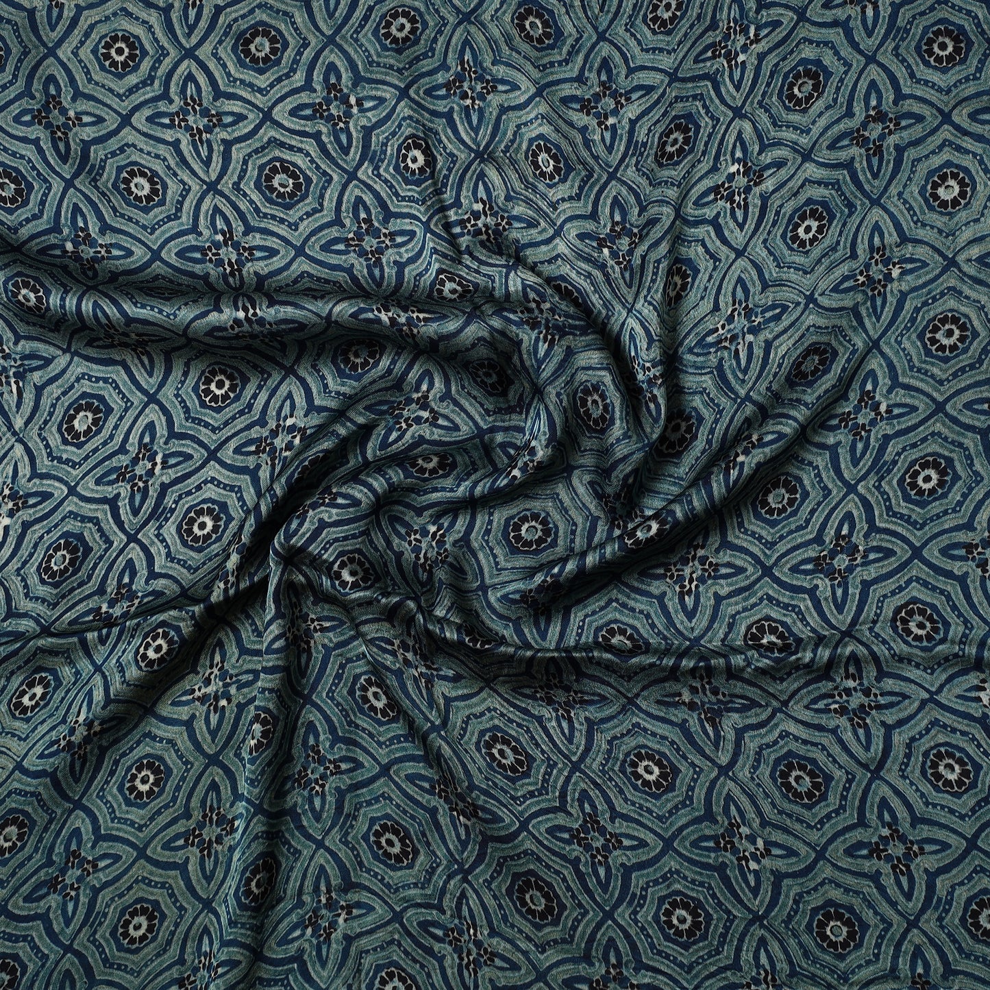 Blue - Ajrakh Hand Block Printed Modal Silk Precut Fabric 38
