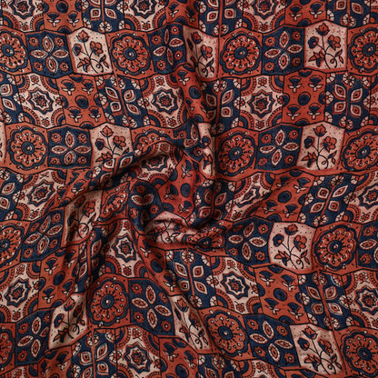 Multicolor - Ajrakh Hand Block Printed Modal Silk Precut Fabric (1.5 meter) 40