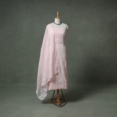 Lucknowi Chikankari Kota Doria Cotton Unstitched Dress Material: Kurta with Dupatta 28