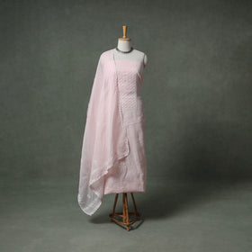 Lucknowi Chikankari Kota Doria Cotton Unstitched Dress Material: Kurta with Dupatta 28