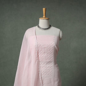 Lucknowi Chikankari Kota Doria Cotton Unstitched Dress Material: Kurta with Dupatta 28