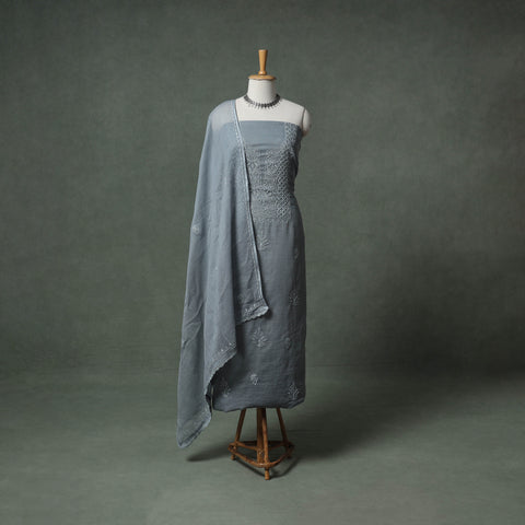 Lucknowi Chikankari Kota Doria Cotton Unstitched Dress Material: Kurta with Dupatta 26