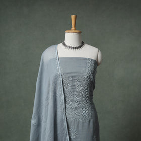 Lucknowi Chikankari Kota Doria Cotton Unstitched Dress Material: Kurta with Dupatta 26