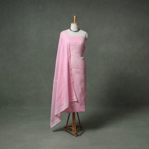 Lucknowi Chikankari Kota Doria Cotton Unstitched Dress Material: Kurta with Dupatta 29