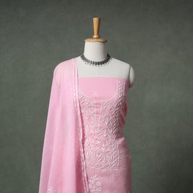 Lucknowi Chikankari Kota Doria Cotton Unstitched Dress Material: Kurta with Dupatta 29