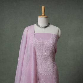 Lucknowi Chikankari Kota Doria Cotton Unstitched Dress Material: Kurta with Dupatta 30