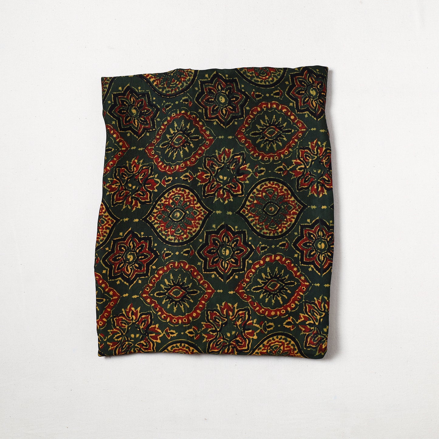 Green - Ajrakh Hand Block Printed Modal Silk Precut Fabric (1.5 meter) 50