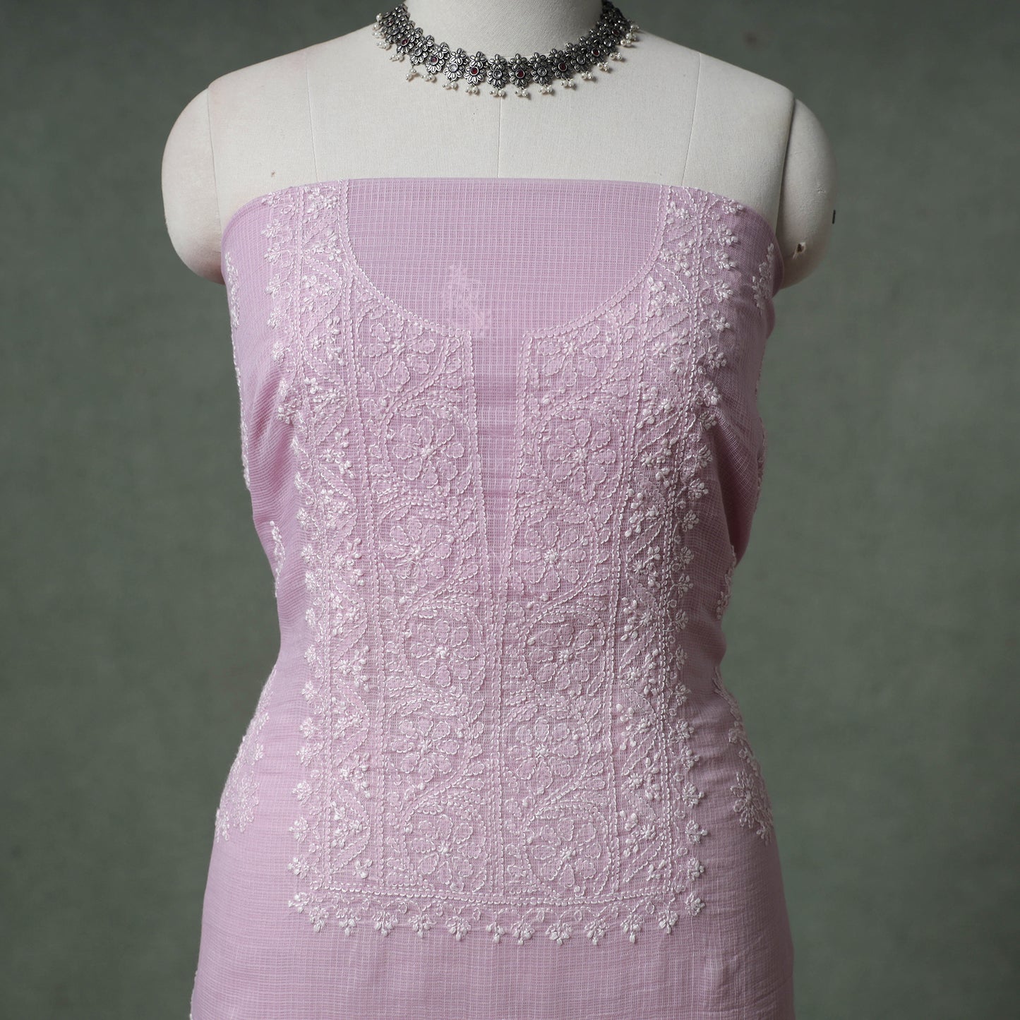 Lucknowi Chikankari Kota Doria Cotton Unstitched Dress Material: Kurta with Dupatta 30