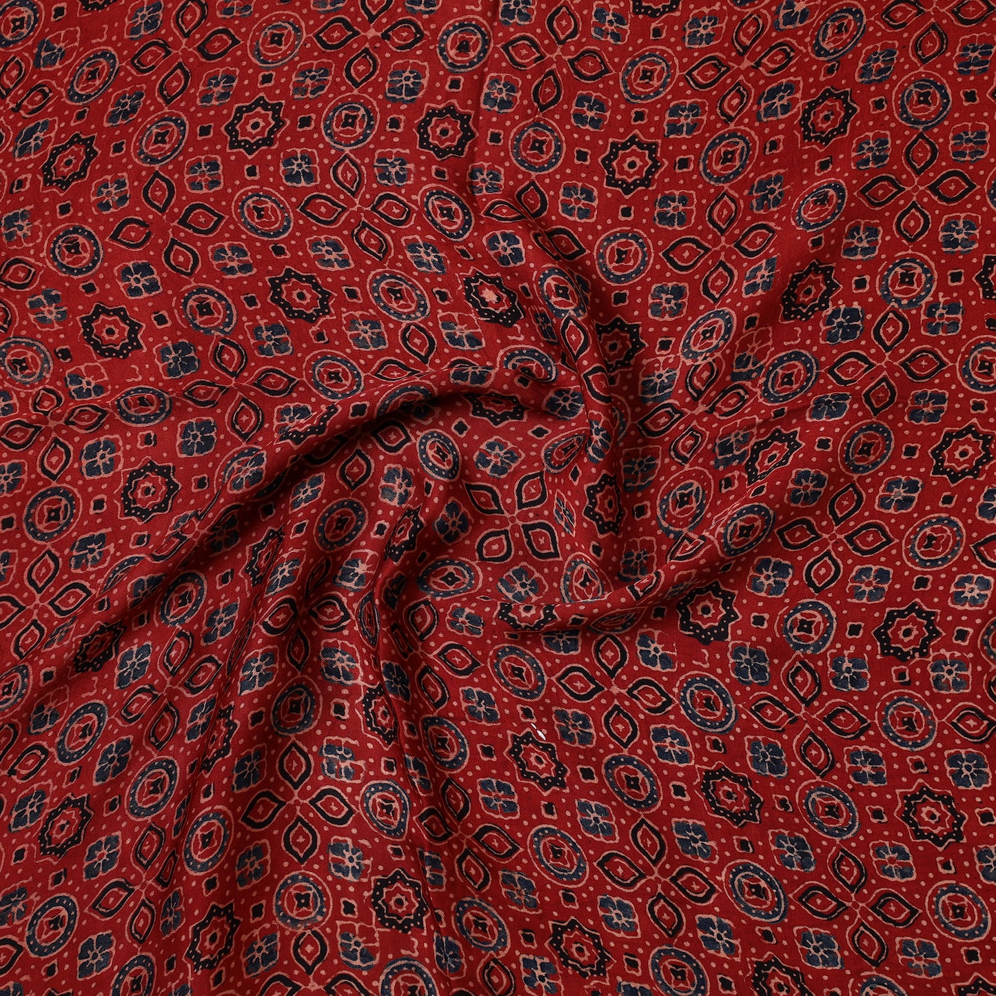 Red - Ajrakh Hand Block Printed Modal Silk Precut Fabric (1 meter) 51