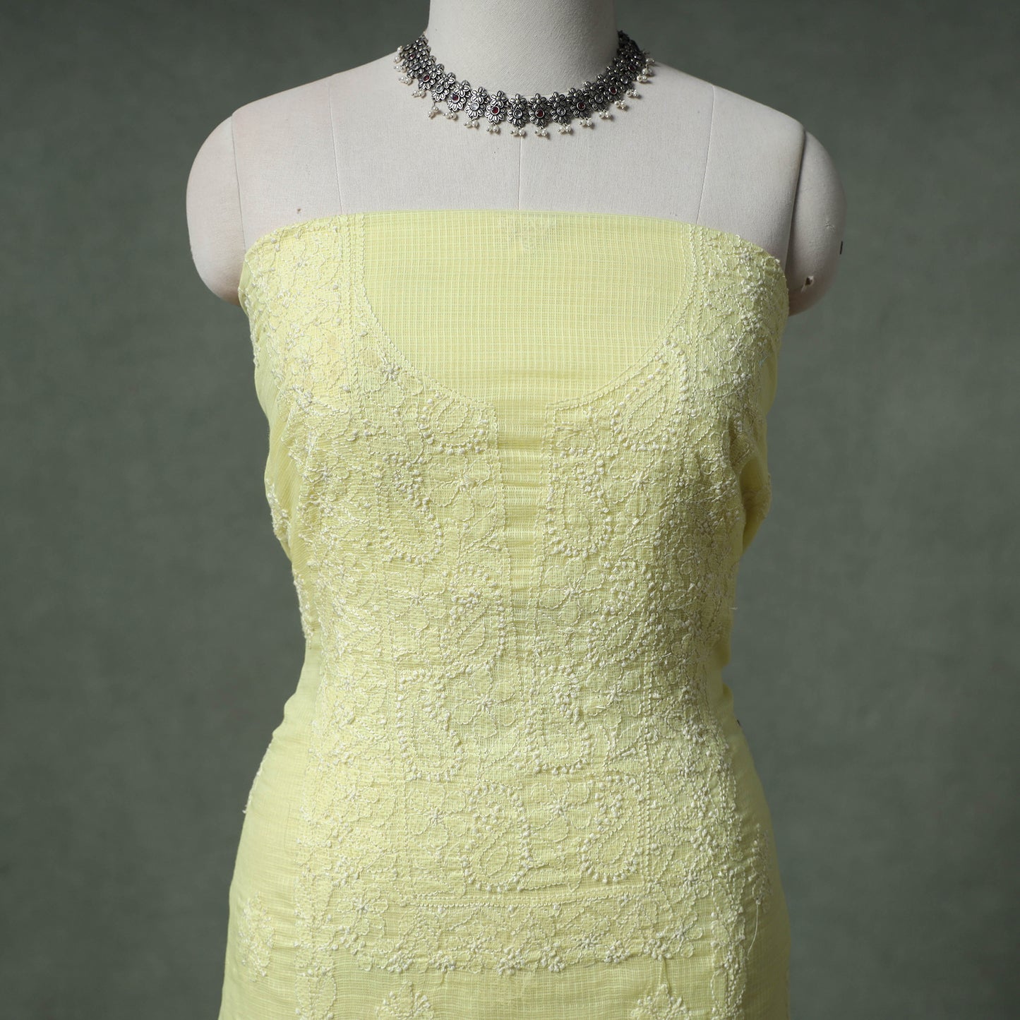 Lucknowi Chikankari Kota Doria Cotton Unstitched Dress Material: Kurta with Dupatta 31
