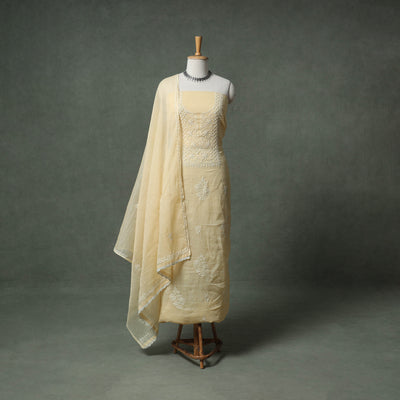 Lucknowi Chikankari Kota Doria Cotton Unstitched Dress Material: Kurta with Dupatta 32