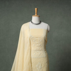 Lucknowi Chikankari Kota Doria Cotton Unstitched Dress Material: Kurta with Dupatta 32