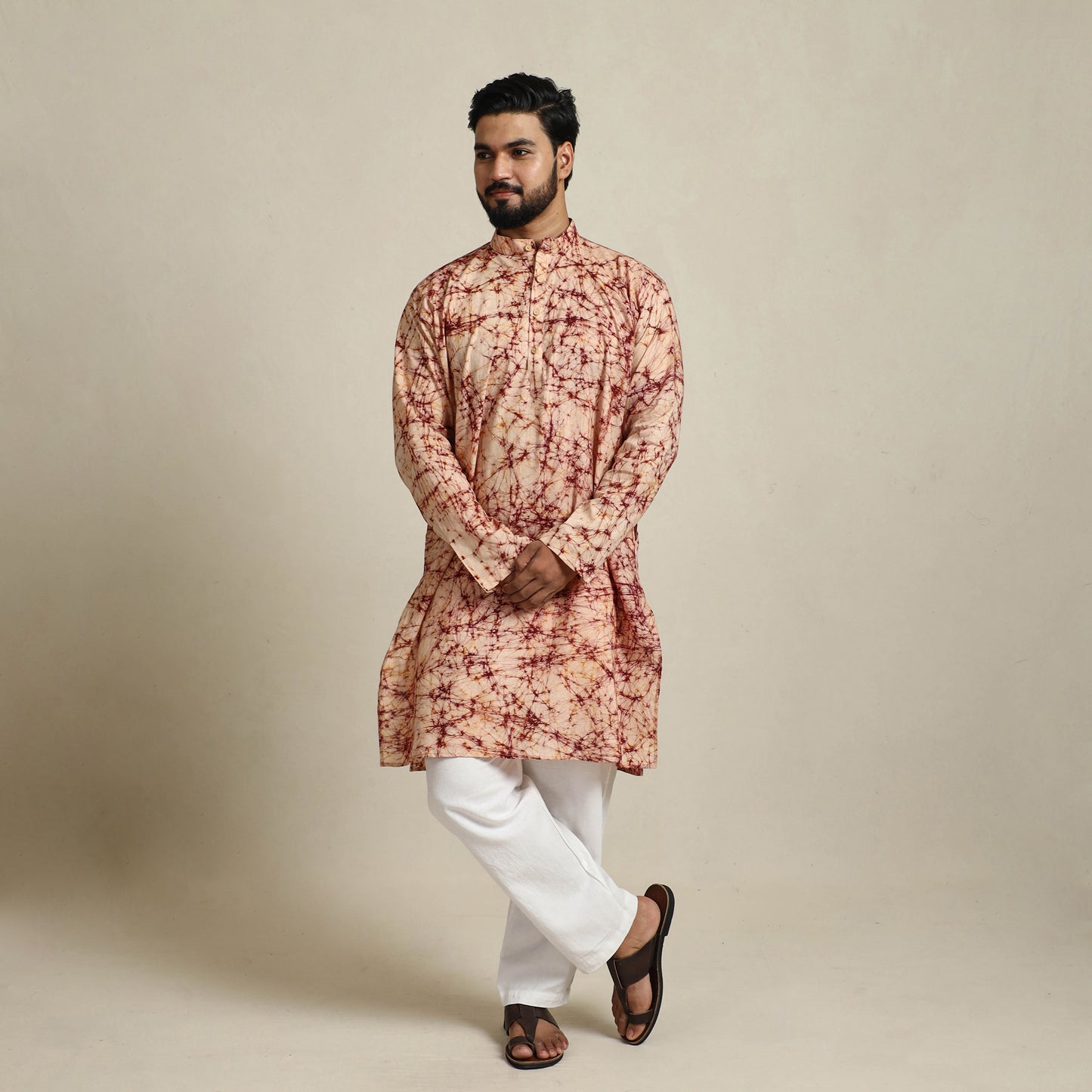 Pure Cotton Men Long Batik Print Kurta 06