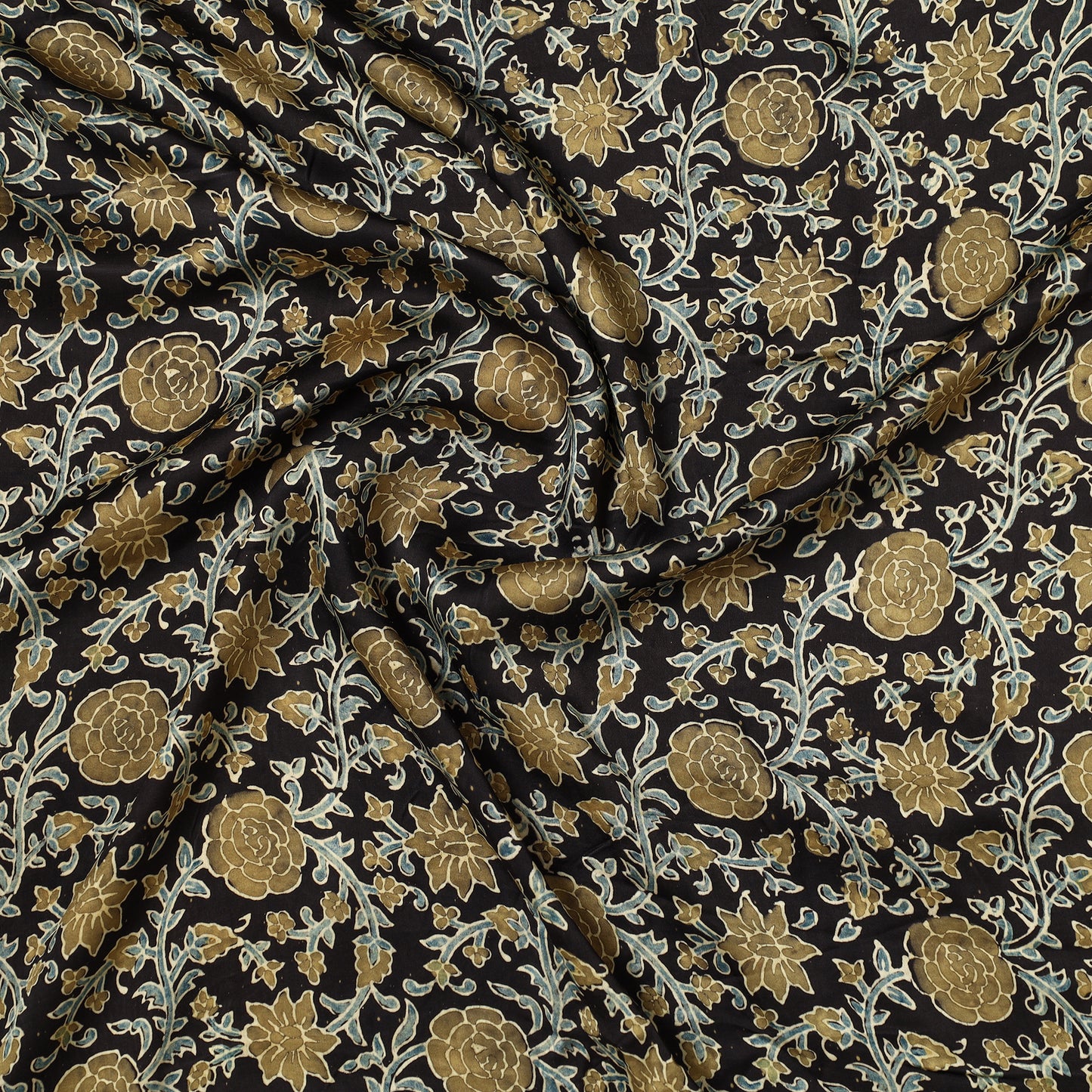 Black - Ajrakh Hand Block Printed Modal Silk Precut Fabric (1.3 meter) 58