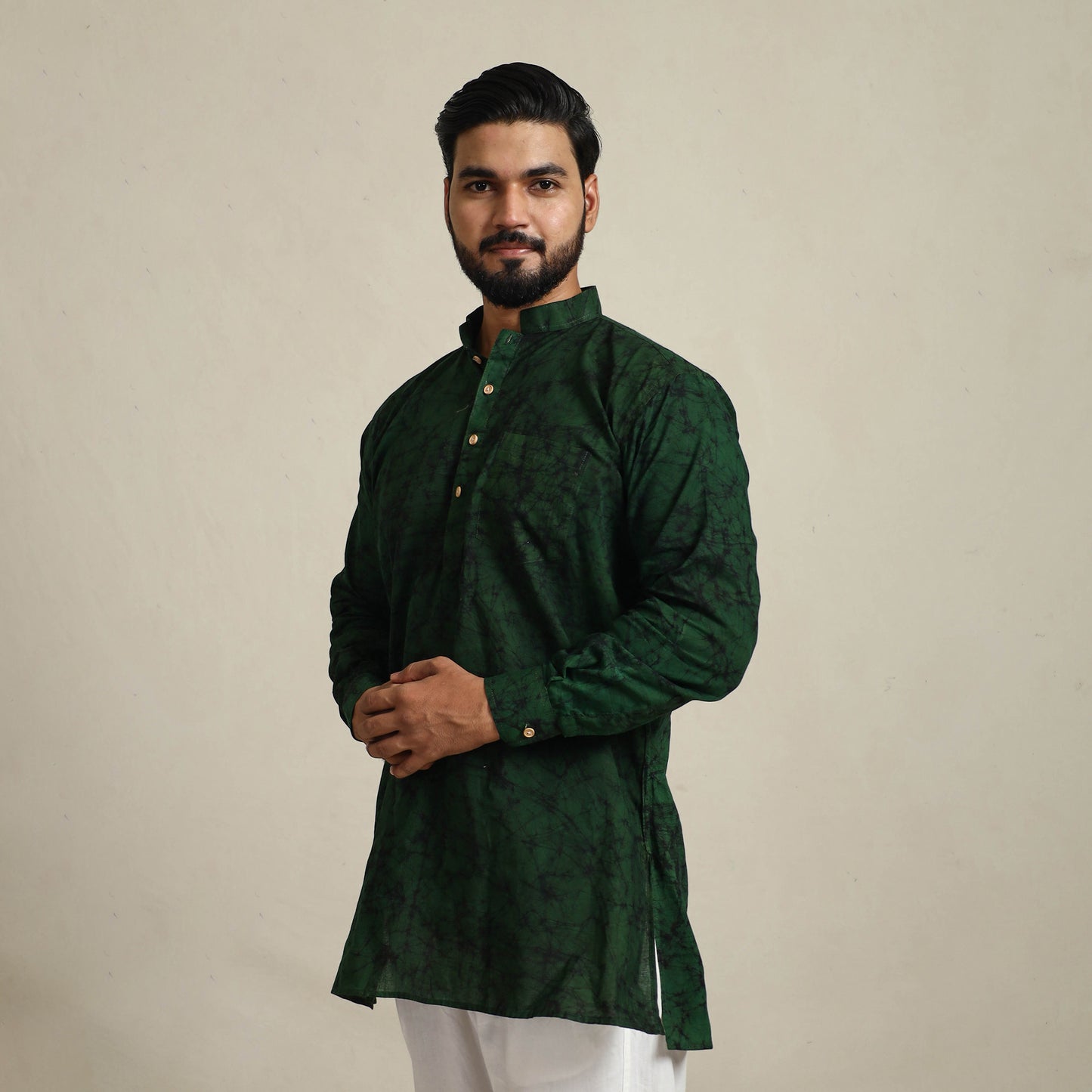 Pure Cotton Men Short Batik Print Kurta 03