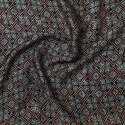 Black - Ajrakh Hand Block Printed Modal Silk Precut Fabric (1.5 meter) 60